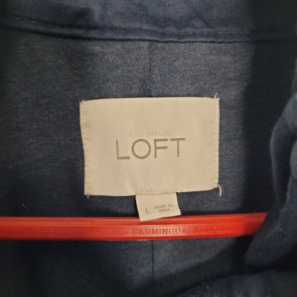 LOFT dark blue zip front front pockets linen blend barn chore coat size large - Picture 3 of 8